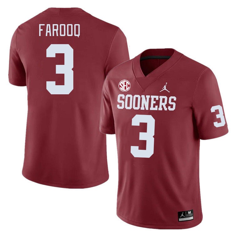 Men #3 Jalil Farooq Oklahoma Sooners 2024 SEC Conference College Football Jerseys-Crimson